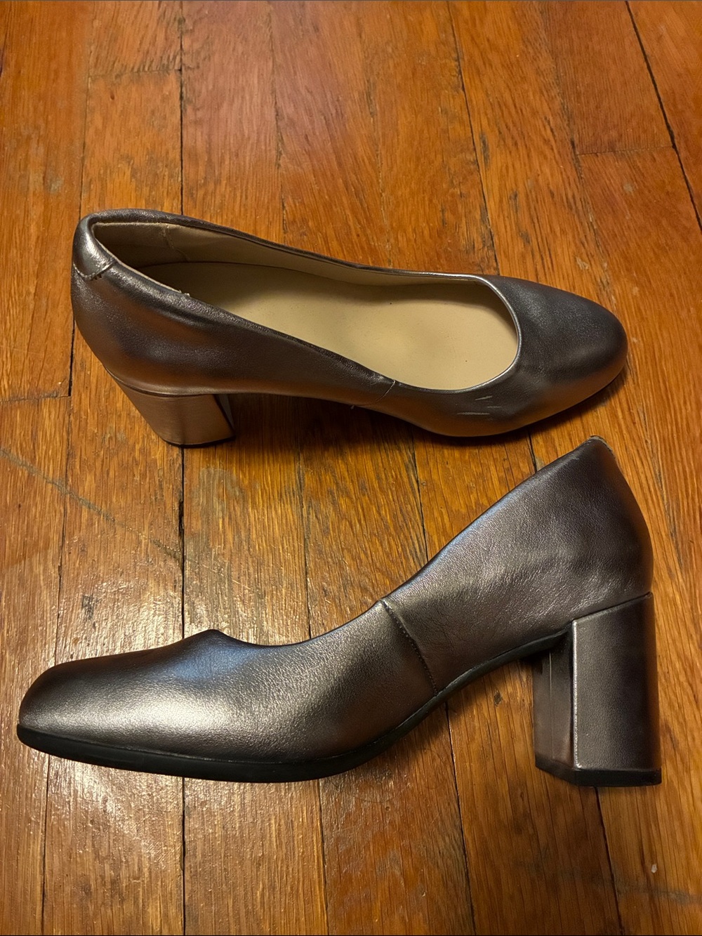 Abeo Metallic Silver Block Heel Pumps